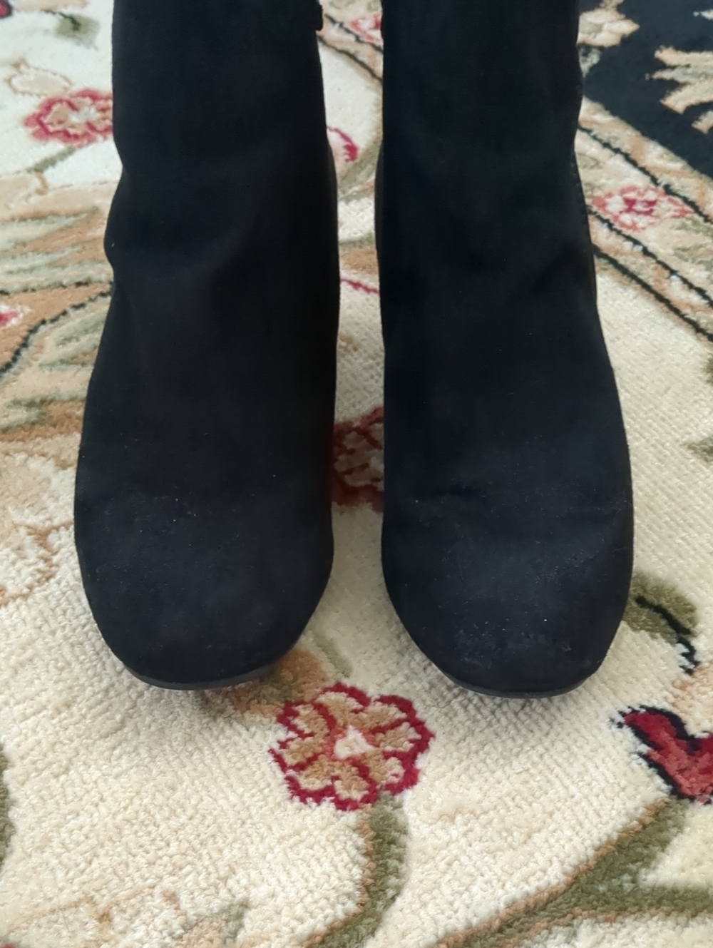 White Mountain Block Heel Buckle Detail Faux Suede Black Boots 7M - Picture 2 of 14